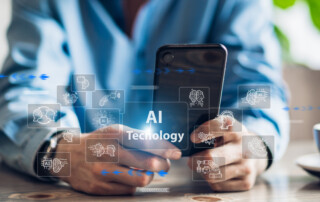 Portrait of businessman use digital smartphone with business future Ai technology link internet connection network bigdata wireless Artificial Intelligence internet.Ai and technology